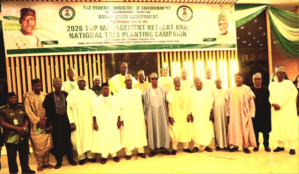 The Director General of NESREA, Prof. Innocent Barikor, joined the 2026 Top Management Retreat of the Federal Ministry of Environment and its agencies in Maiduguri, Borno State.
Themed “Strengthening Enforcement, Innovation and Institutional Performance for Sustainable Environmental Governance,” the retreat focused on key environmental challenges and strategies for improving environmental governance.
Prof. Barikor also met with staff of the NESREA Borno State Field Office during the visit.